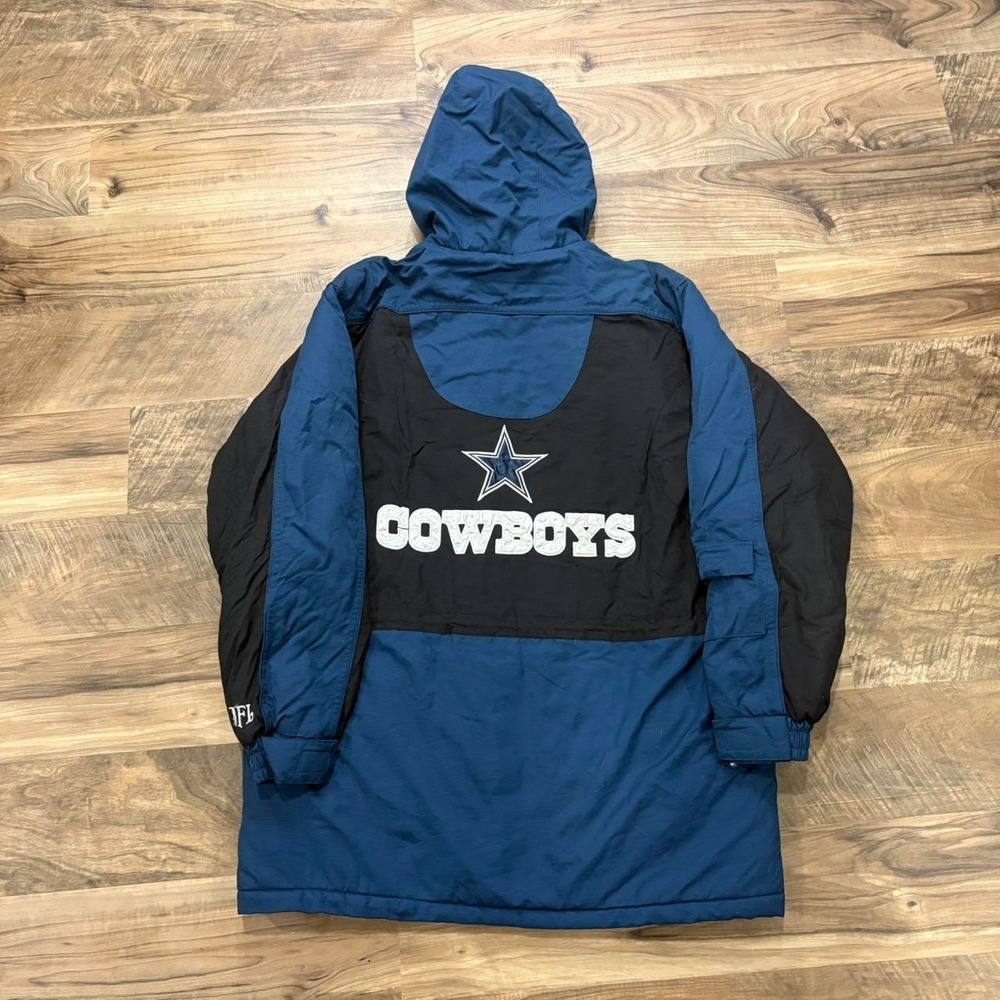 Vintage Y2K Dallas Cowboys NFL Zip Up Puffer Jacket 90s Blue Hooded Medium